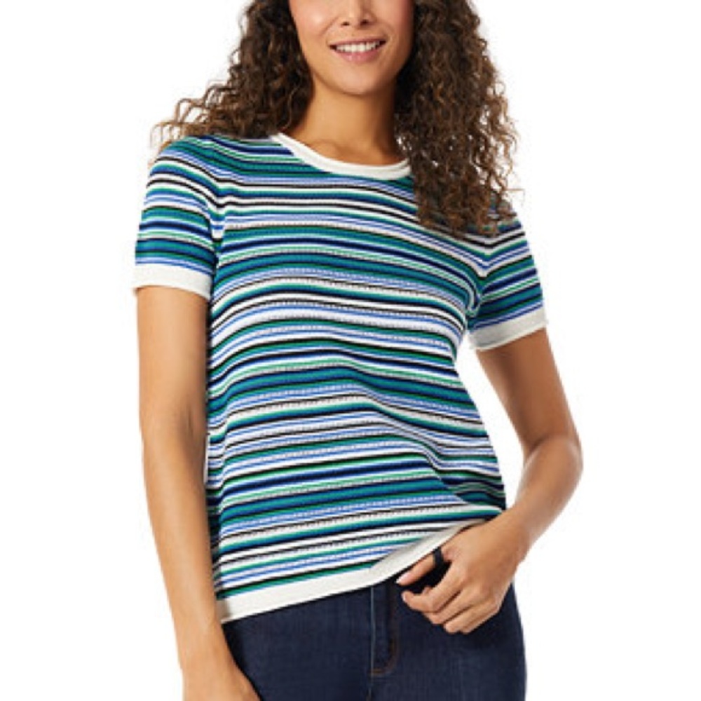 Jones New York Women's Knitted T-Shirt in NYC White Combo XL breezy